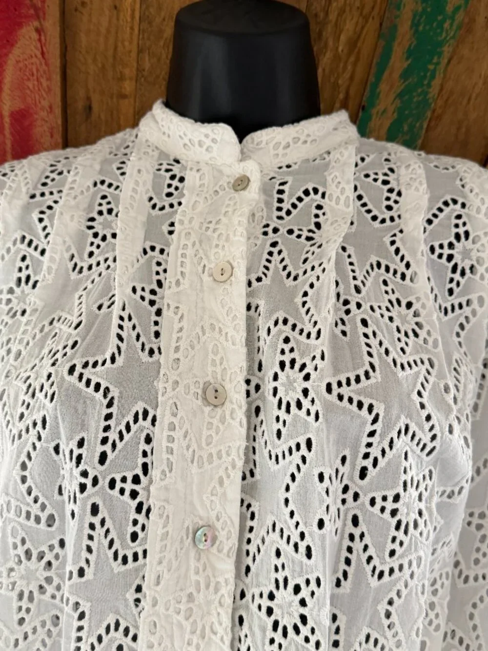 Alix of Bohemia Rhiannon star anglaise eyelet white blouse/shirt/top Sz M - Picture 7 of 14